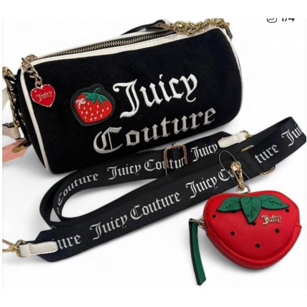 JUICY COUTURE Black Strawberry Barrel BAG 2 STRAPS NEW TAG Y2K SWEET N JUICY